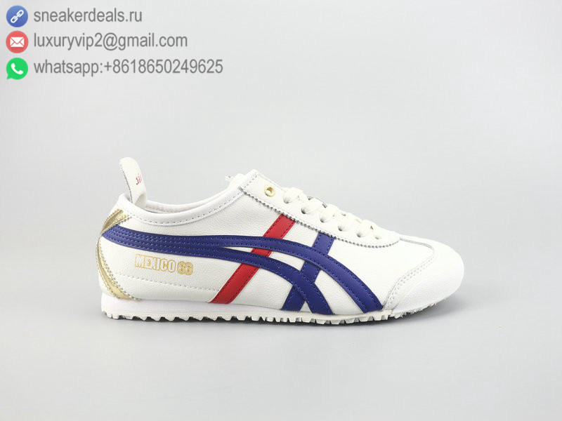 ONITSUKA TIGER MEXICO 66 LOW WHITE BLUE GOLD LEATHER UNISEX RUNNING SHOES